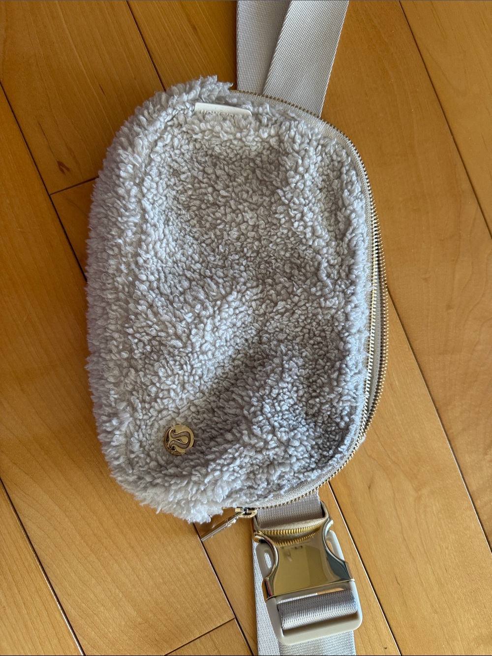 lululemon athletica Light Gray Sherpa Crossbody Bag with Gold Hardware